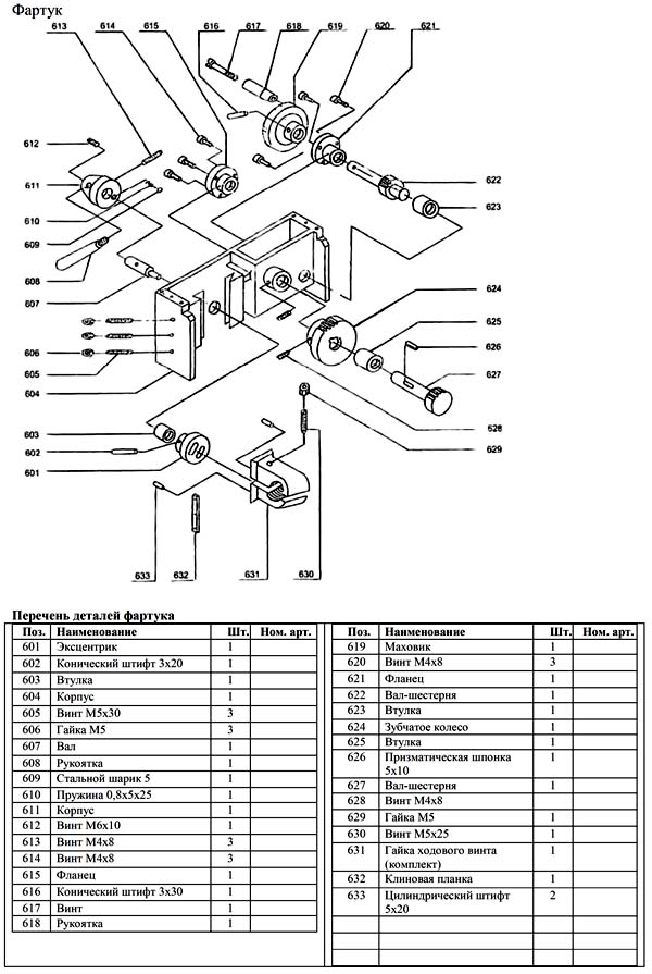 MML 250x550 Схема збирання токарного верстата. Фартук